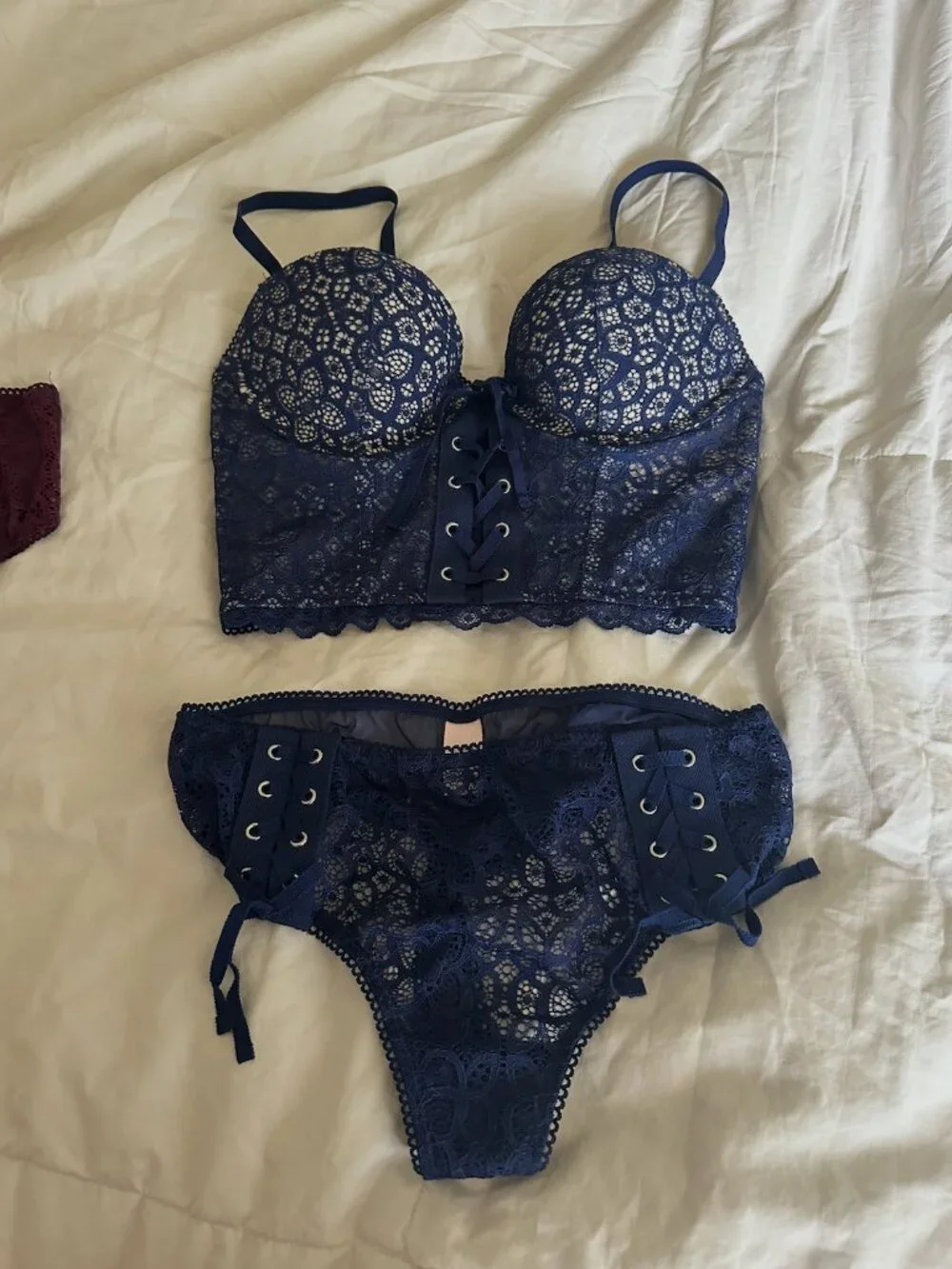 Victoria's Secret Dream Angels Blue Lace Corset Set 34B/S NWT